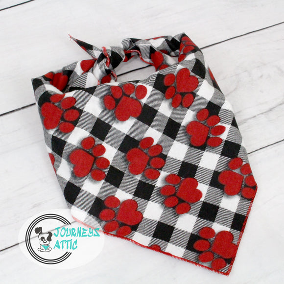 Checkered Paw Prints Dog Bandana